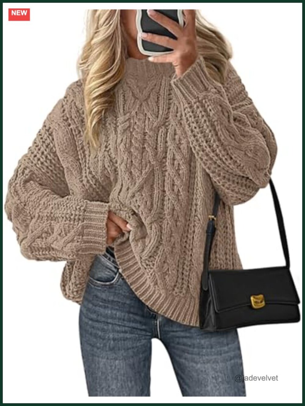 Oversized Chunky Cable Knit Pullover Sweater Crew Neck Long Sleeve